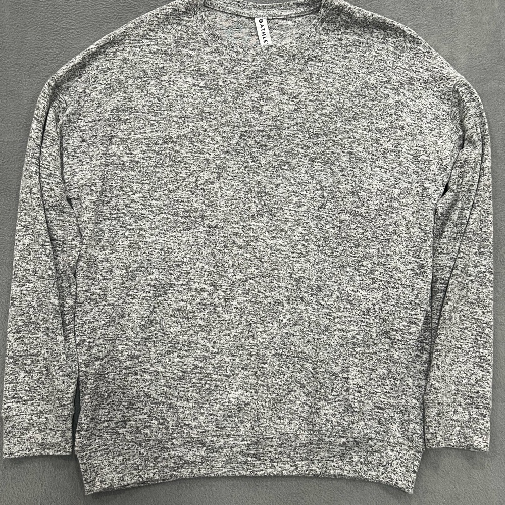 Athleta Women XS Gray Heathered Long Sleeve Lounge Pullover Top Rayon Blend